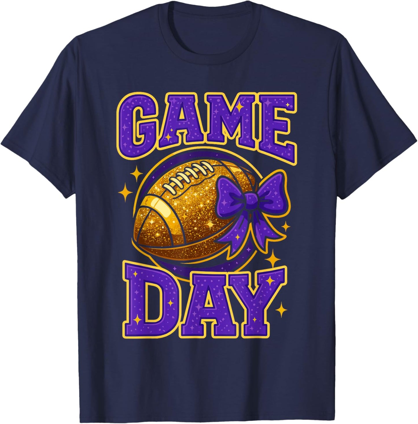 Purple and Gold Game Day Outfits, Football Mom Coquette Bow T-Shirt - T-Shirt | Navy