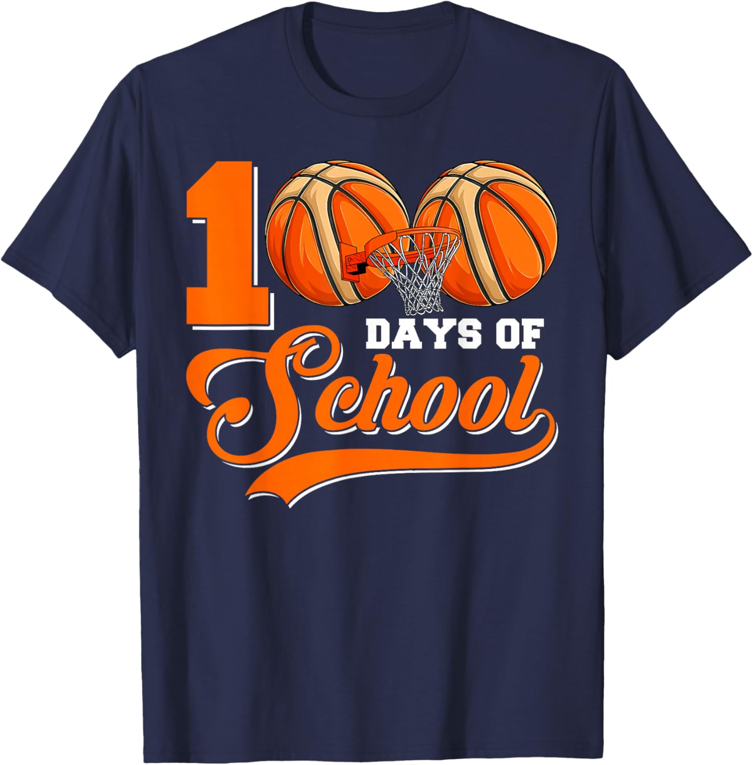 100 Days of School Basketball Happy 100th Day of School Boys T-Shirt - T-Shirt | Navy