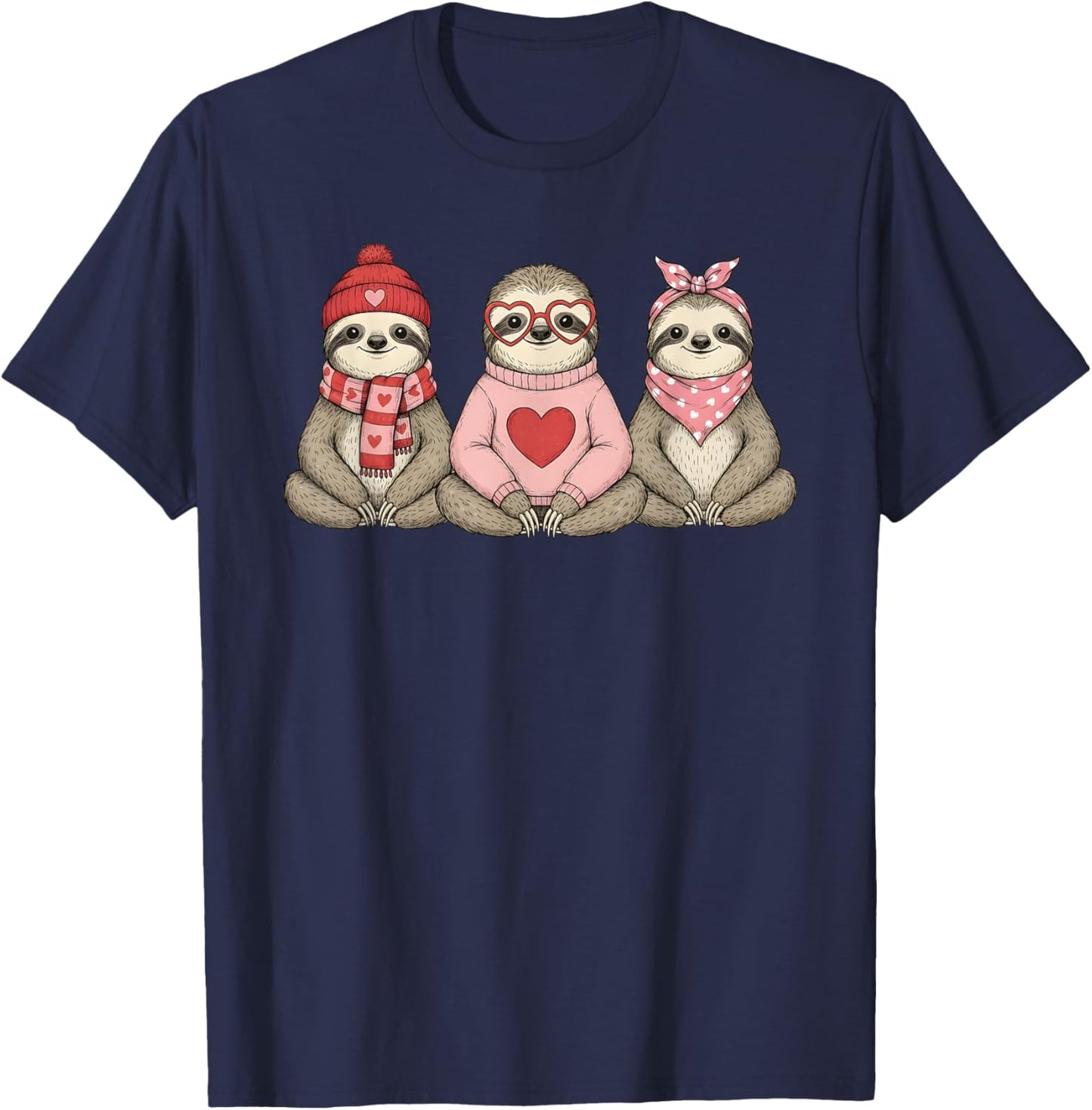 Retro Sloth Cute Valentine T-Shirt - T-Shirt | Navy