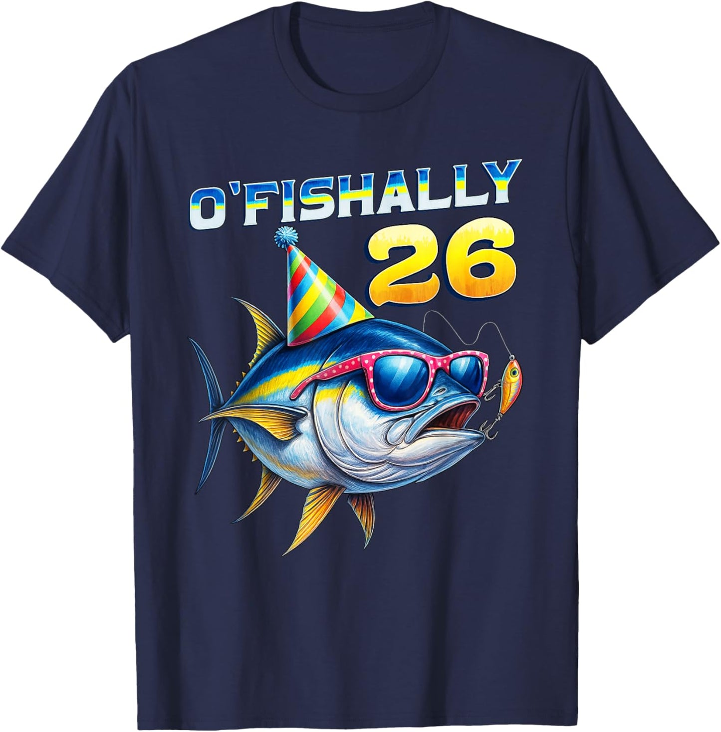 O'fishally 26 Year Old Funny Fishing 26th Birthday Tuna Fish T-Shirt - T-Shirt | Navy