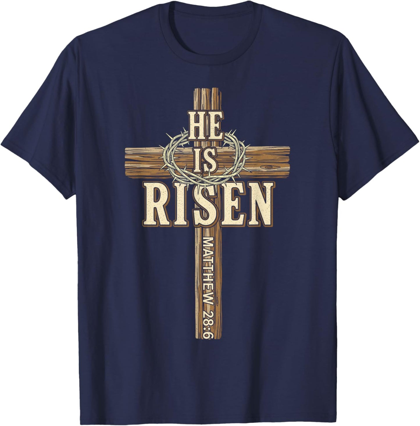 Easter Cross He is Risen Jesus Christian Men Women Boys Kids T-Shirt - T-Shirt | Navy