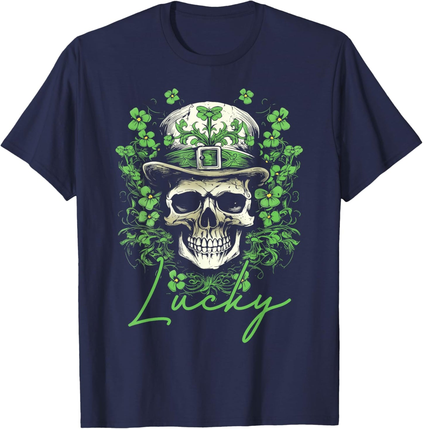 Sugar Skull St Patrick Day of The Dead Irish Lucky Shamrock T-Shirt - T-Shirt | Navy