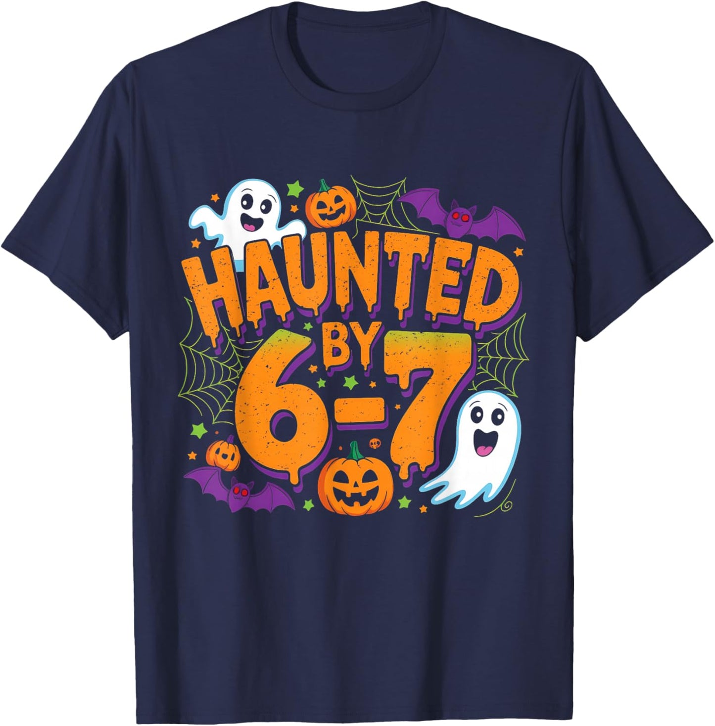 Haunted by 6-7 Halloween Funny Ghosts and Spiders Boy Girl T-Shirt - T-Shirt | Navy