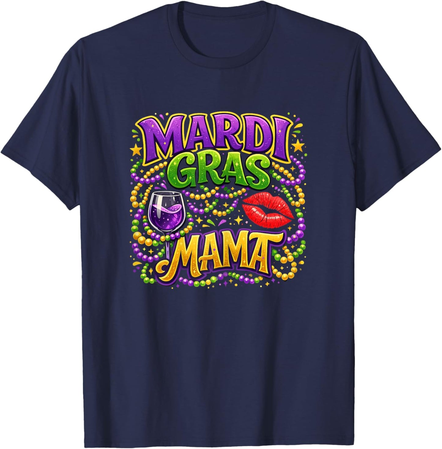 Mardi Gras Mama Beads Mother Mom Family Matching Mardi Gras T-Shirt - T-Shirt | Navy