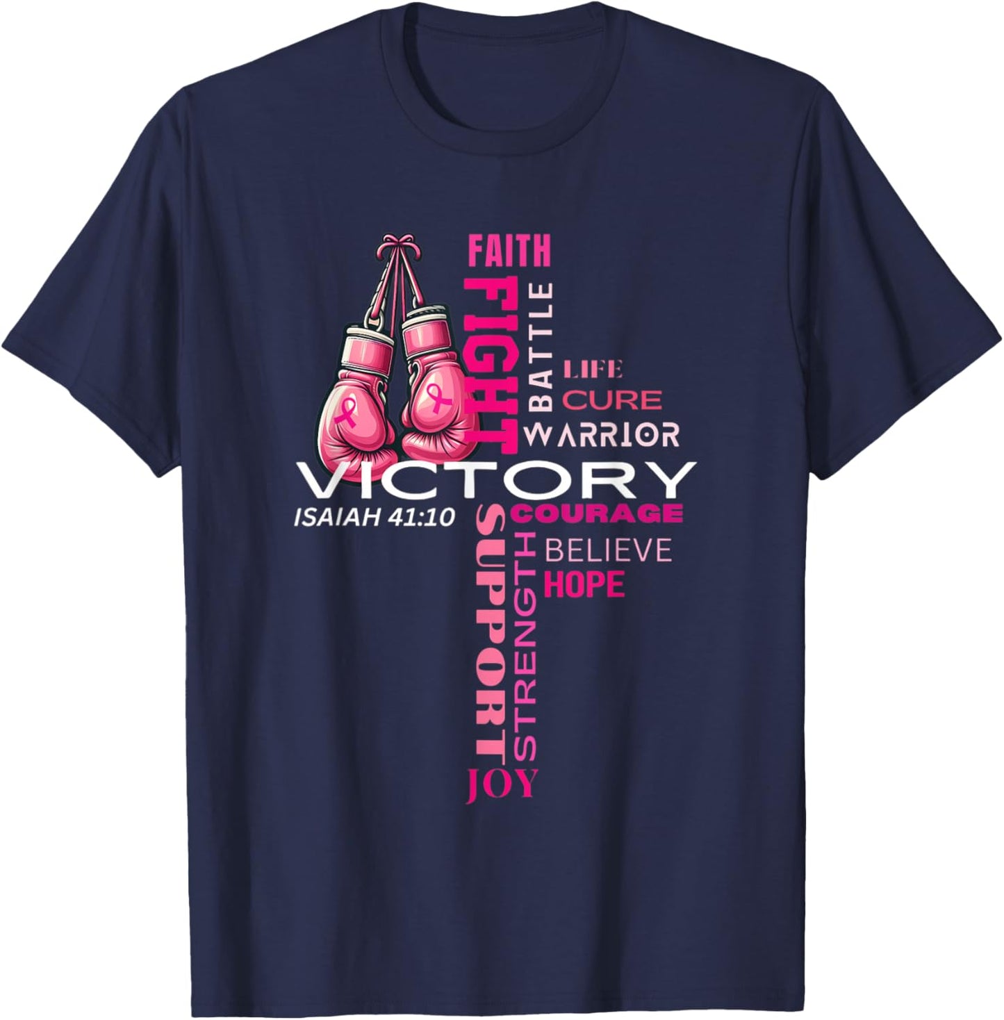 Faith Based Cross Word Art Breast Cancer Awareness Shirt T-Shirt - T-Shirt | Navy