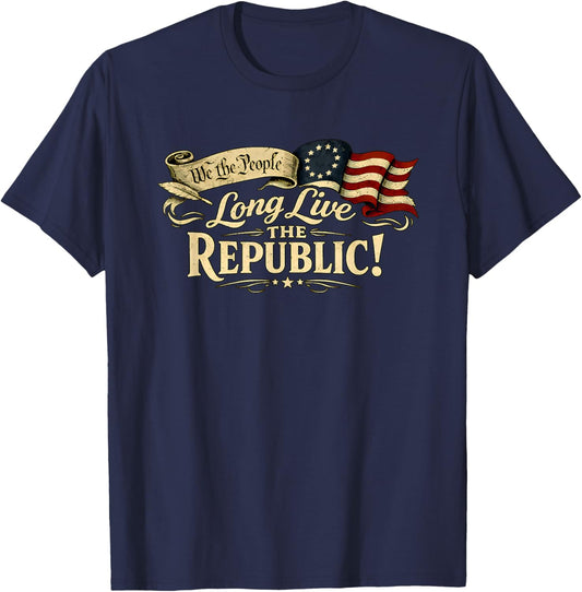 Long Live The Republic USA 1776 2026 Patriotic 4th of July T-Shirt - T-Shirt | Navy