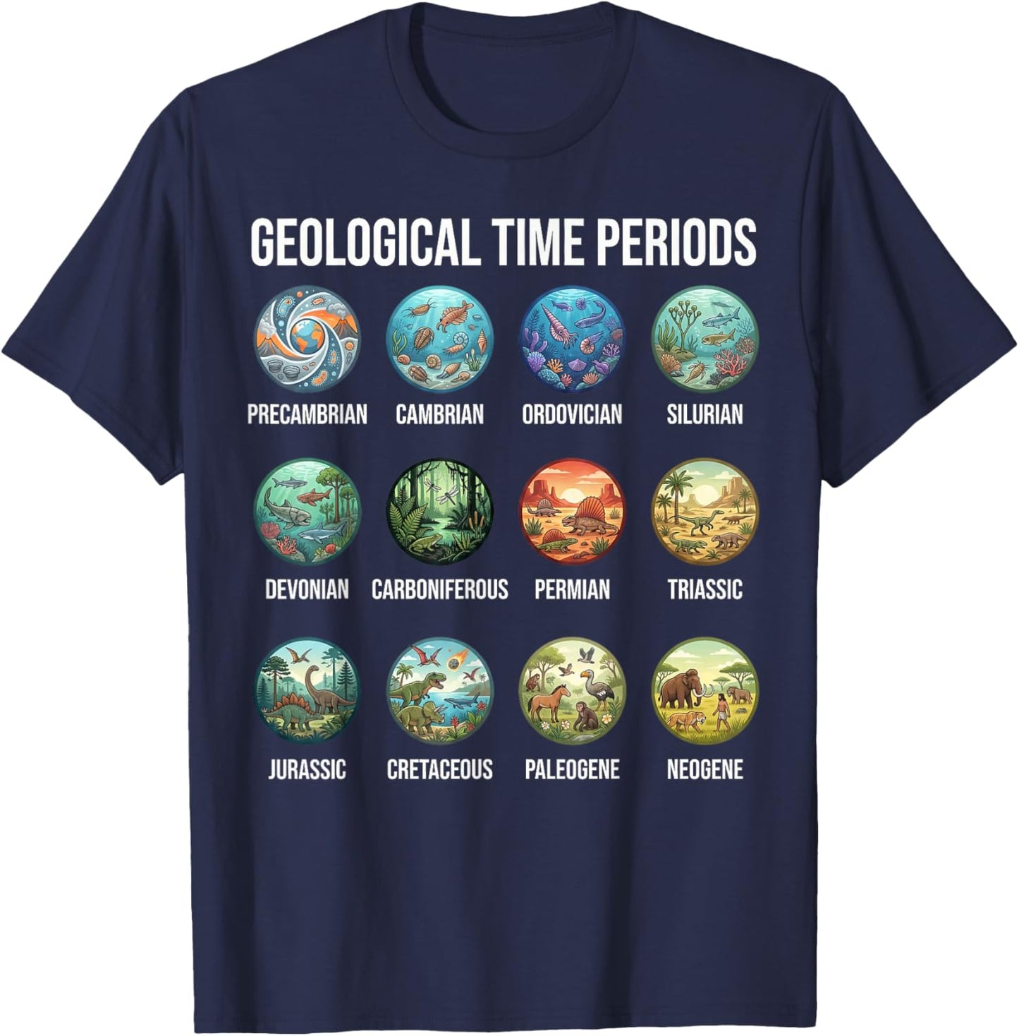 Geological Time Periods Chart Paleontology & Earth History T-Shirt - T-Shirt | Navy