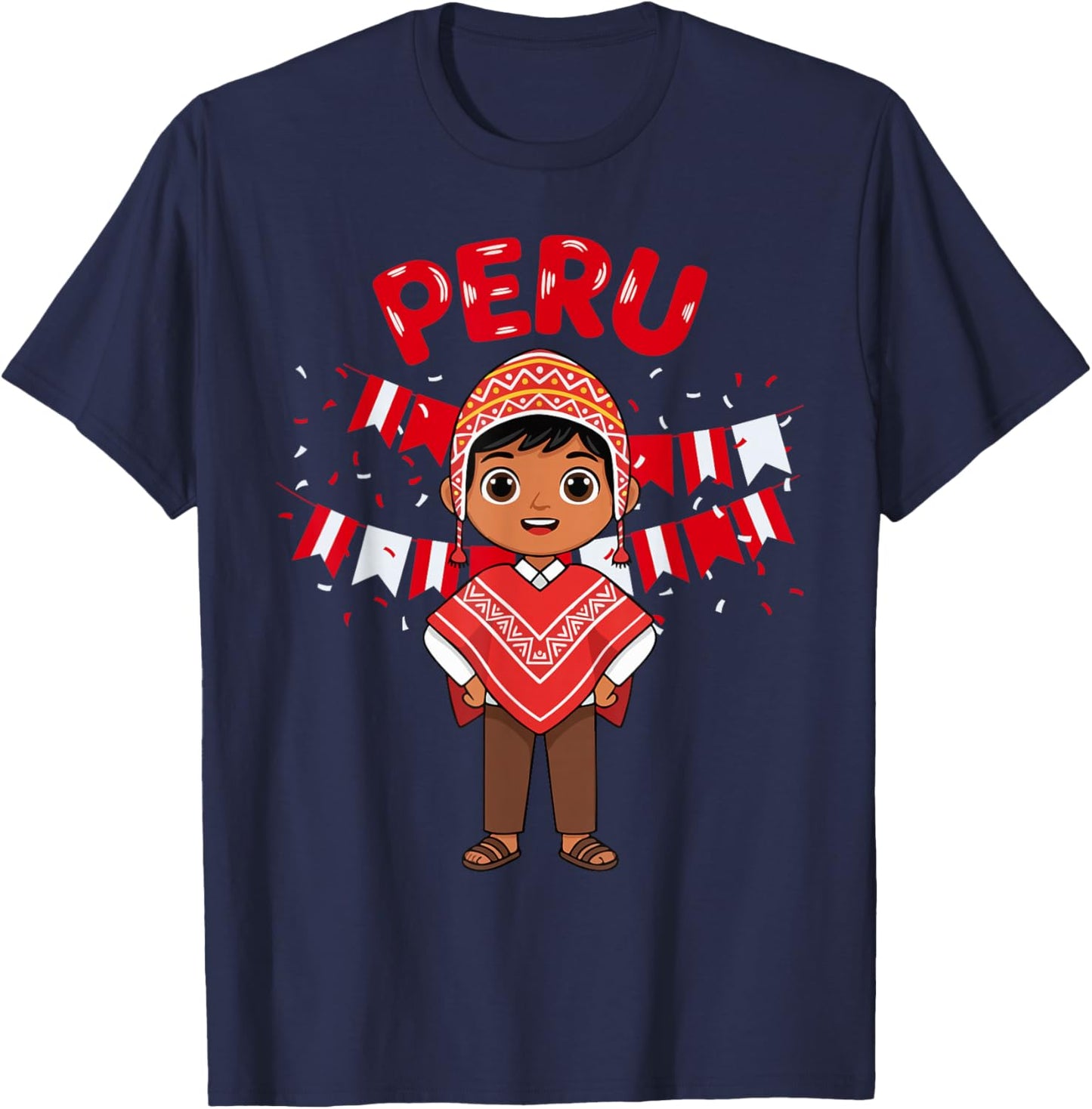 Peru Peruvian Boy Traditional Outfit Wear Flag Heritage T-Shirt - T-Shirt | Navy