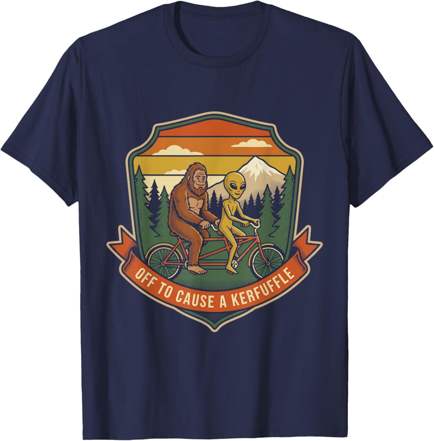 Off to Cause A Kerfuffle Bigfoot Alien Riding Bikes T-Shirt - T-Shirt | Navy