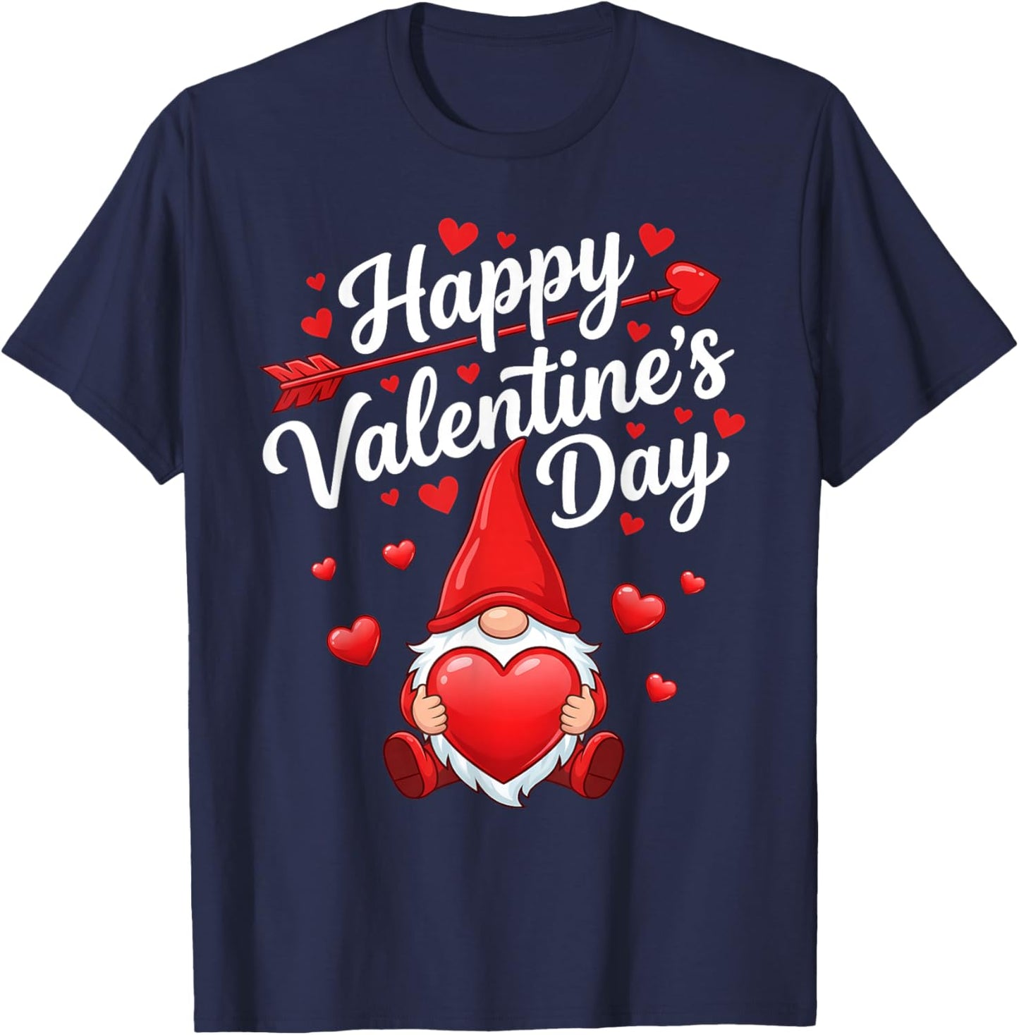Happy Valentines Day Gnome Red Hearts Love Women Girls T-Shirt - T-Shirt | Navy