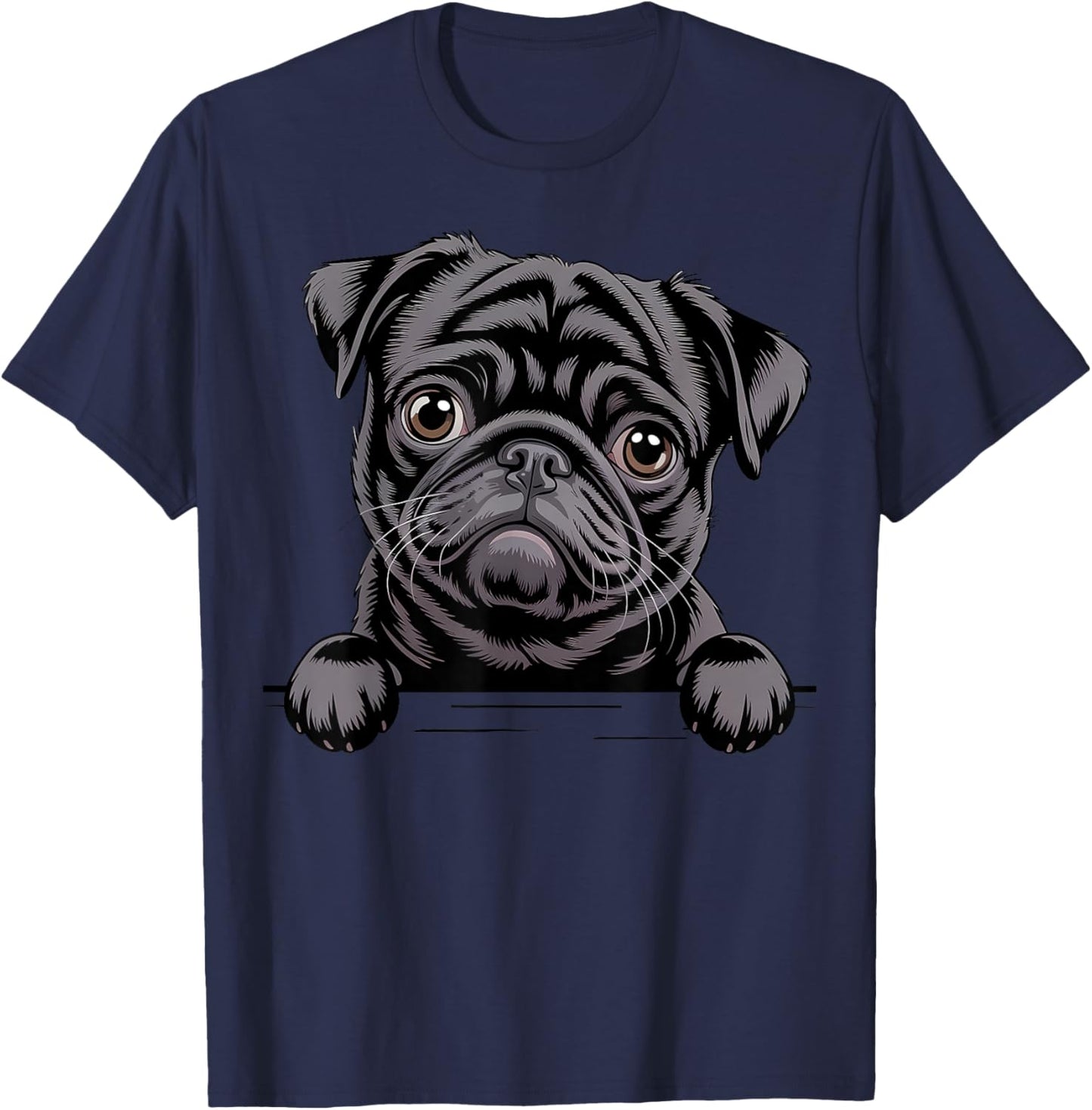 Black Pug Funny Peeking Pocket Puppy Dog Lover T-Shirt - T-Shirt | Navy