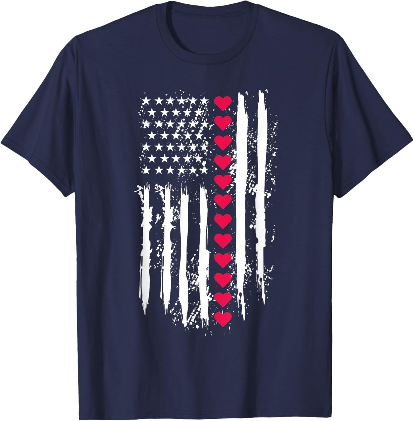 Valentines Red Hearts US American Flag Patriotic Lover T-Shirt - T-Shirt | Navy