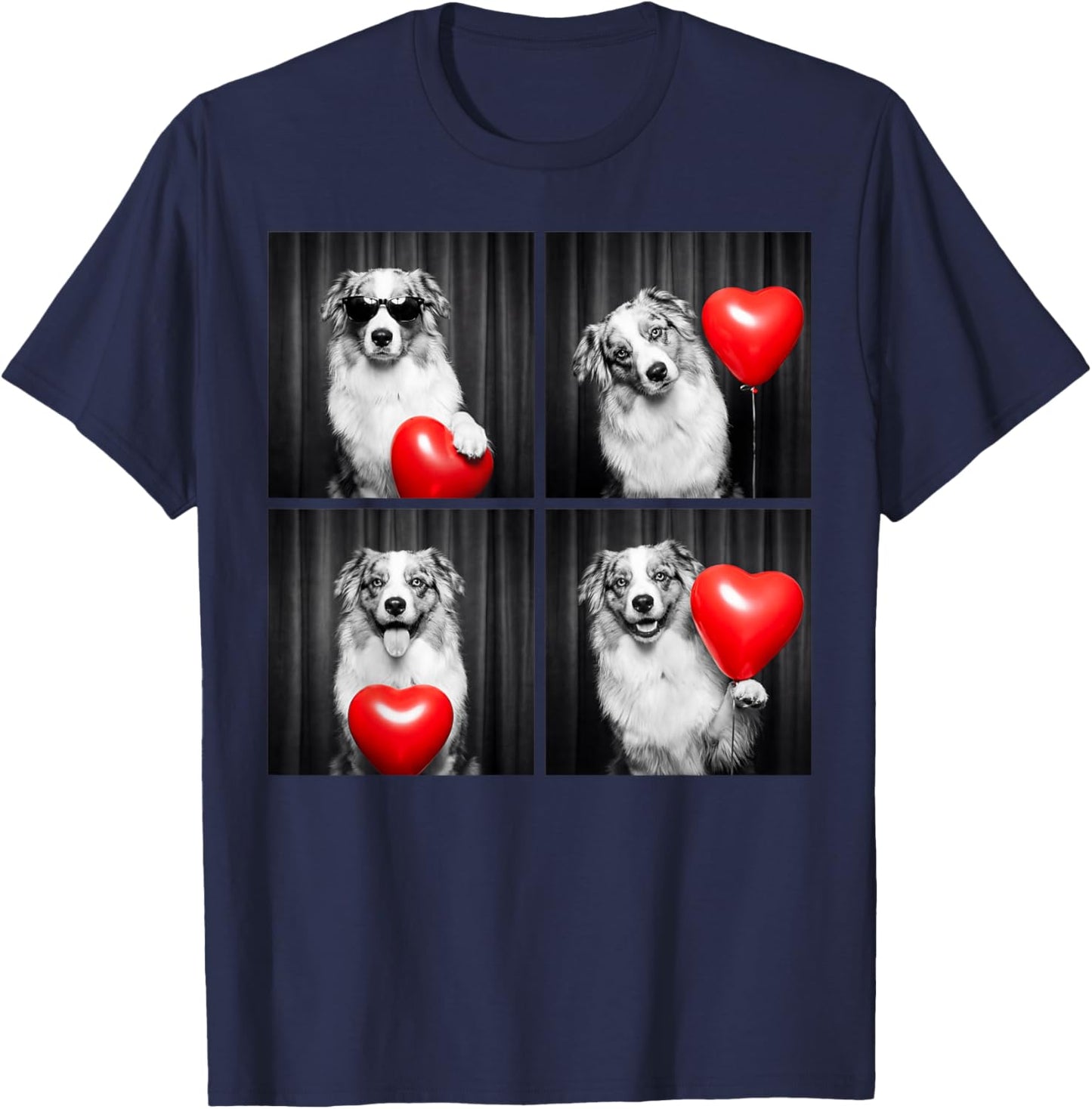 Australian Shepherd Photobooth Aussie Dog Design Valentines T-Shirt - T-Shirt | Navy