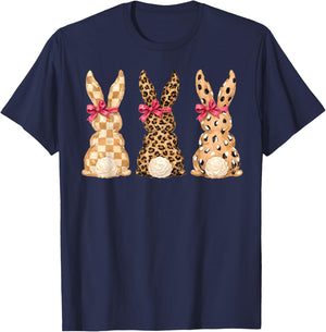Happy Easter Leopard Bunny Coquette Bow Girl Women Kid T-Shirt - T-Shirt | Navy