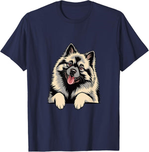 Cute Fluffy Gray Illustration Cartoon Canine Pup Keeshond T-Shirt - T-Shirt | Navy