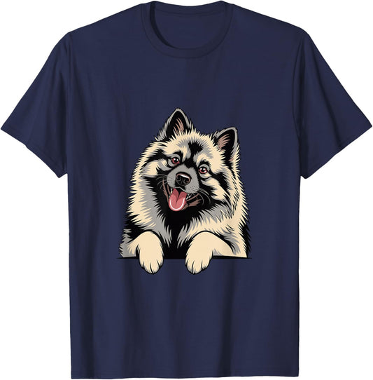 Cute Fluffy Gray Illustration Cartoon Canine Pup Keeshond T-Shirt - T-Shirt | Navy