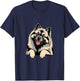 Cute Fluffy Gray Illustration Cartoon Canine Pup Keeshond T-Shirt - T-Shirt | Navy