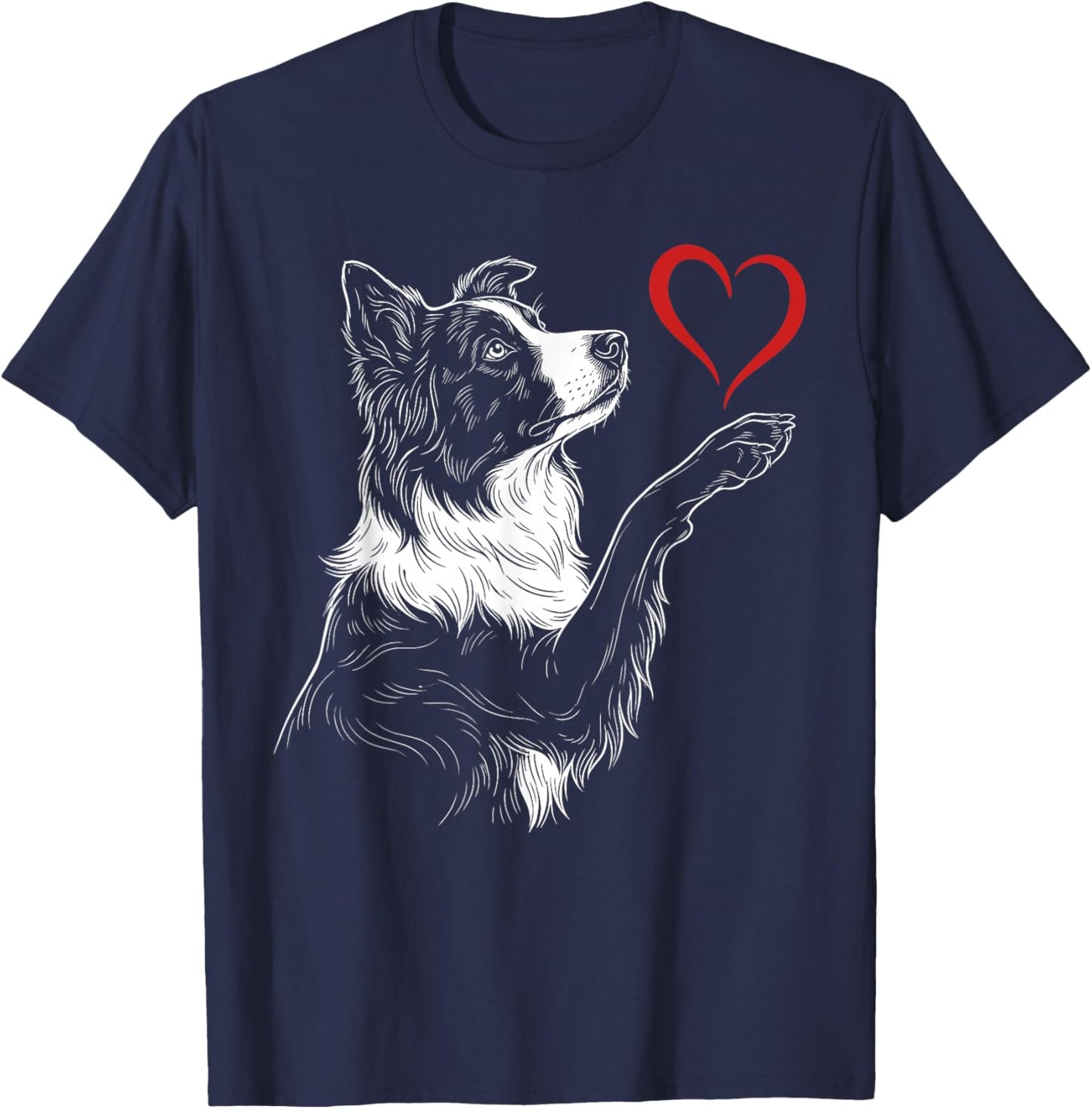 Border Collie Lover Dog Art Holding Heart Valentines T-Shirt - T-Shirt | Navy