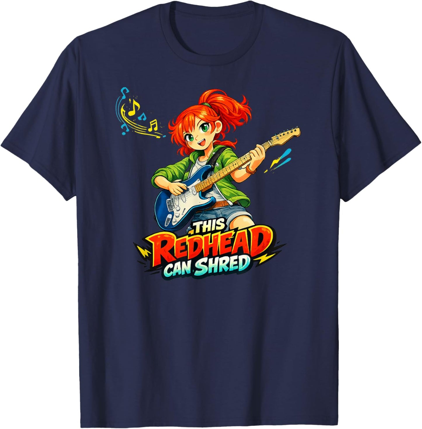 This Redhead Can Shred | Manga Guitar Player Manhwa Pride T-Shirt - T-Shirt | Navy