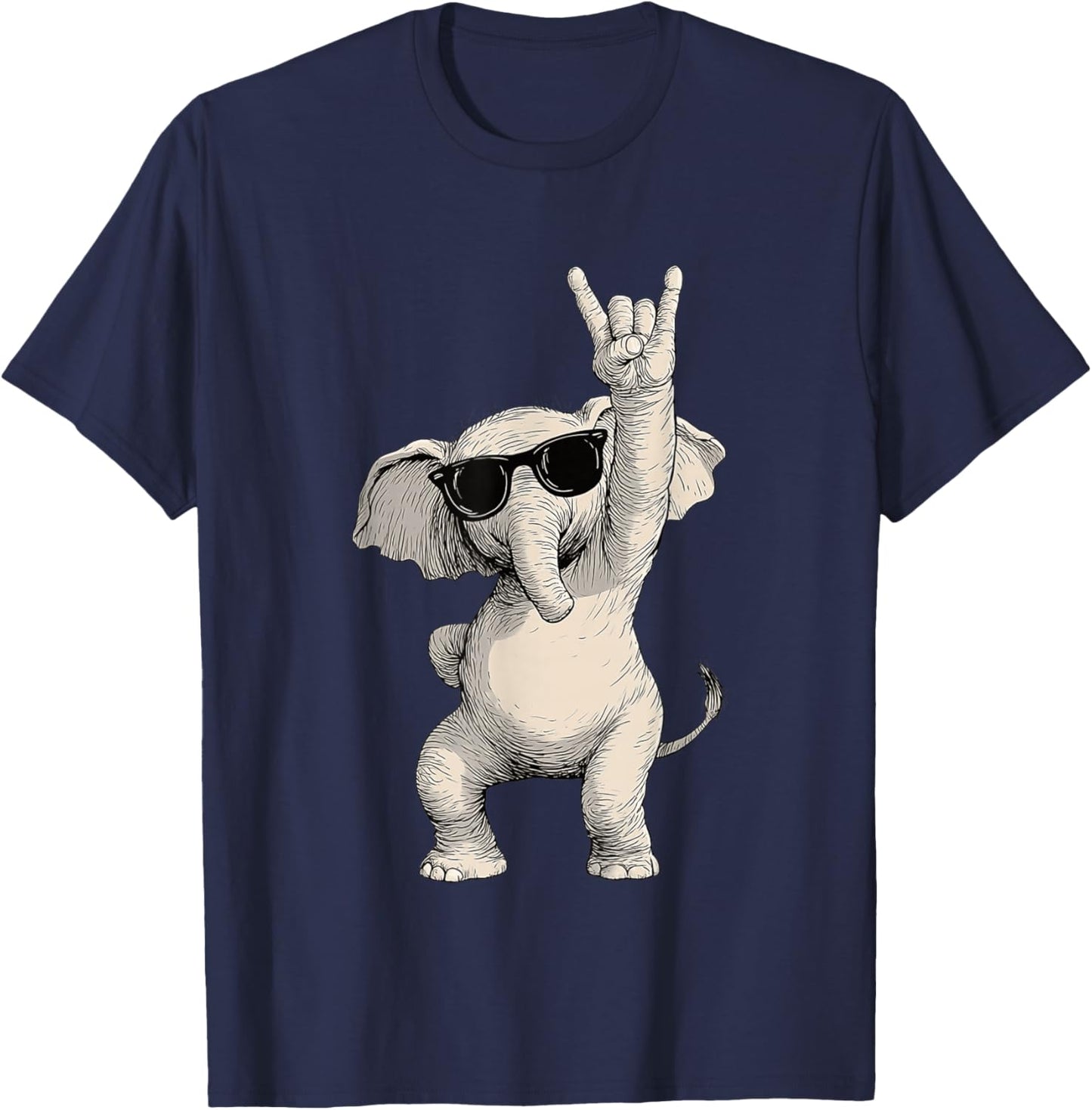 Elephant Rock On Gesture Sunglasses Fun T-Shirt - T-Shirt | Navy