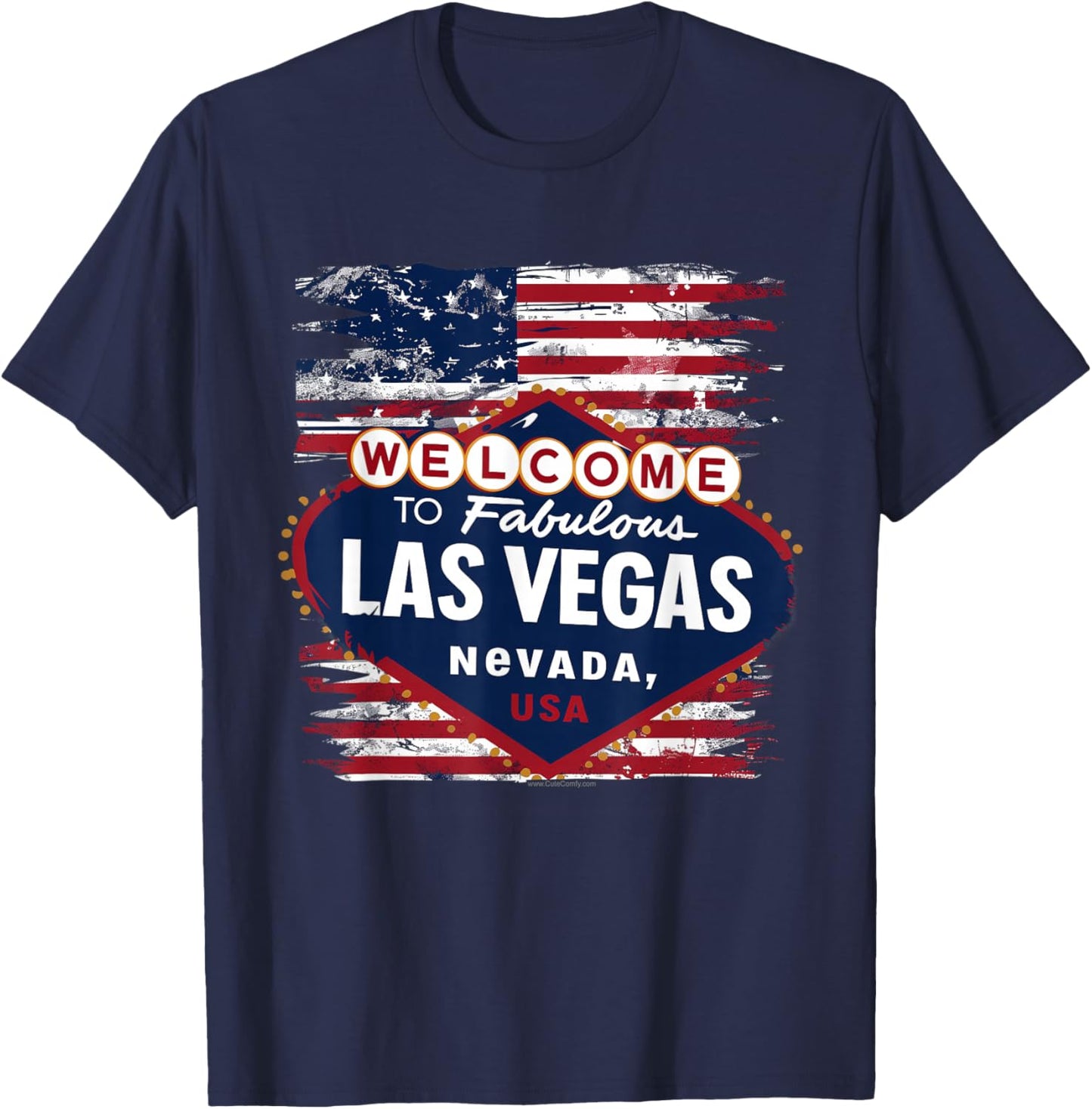 Welcome to Las Vegas Nevada Vintage Sign American Flag T-Shirt - T-Shirt | Navy