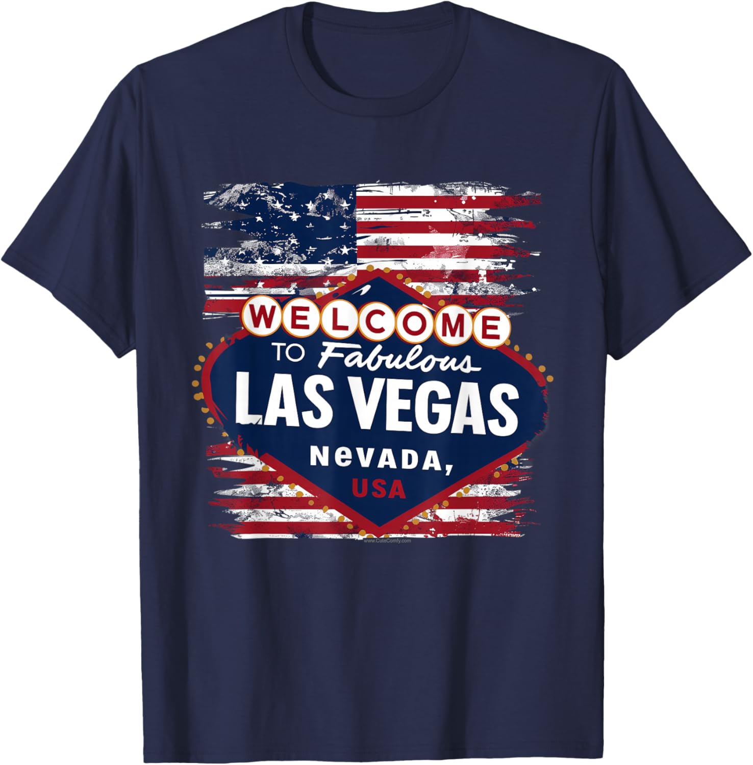 Welcome to Las Vegas Nevada Vintage Sign American Flag T-Shirt - T-Shirt | Navy