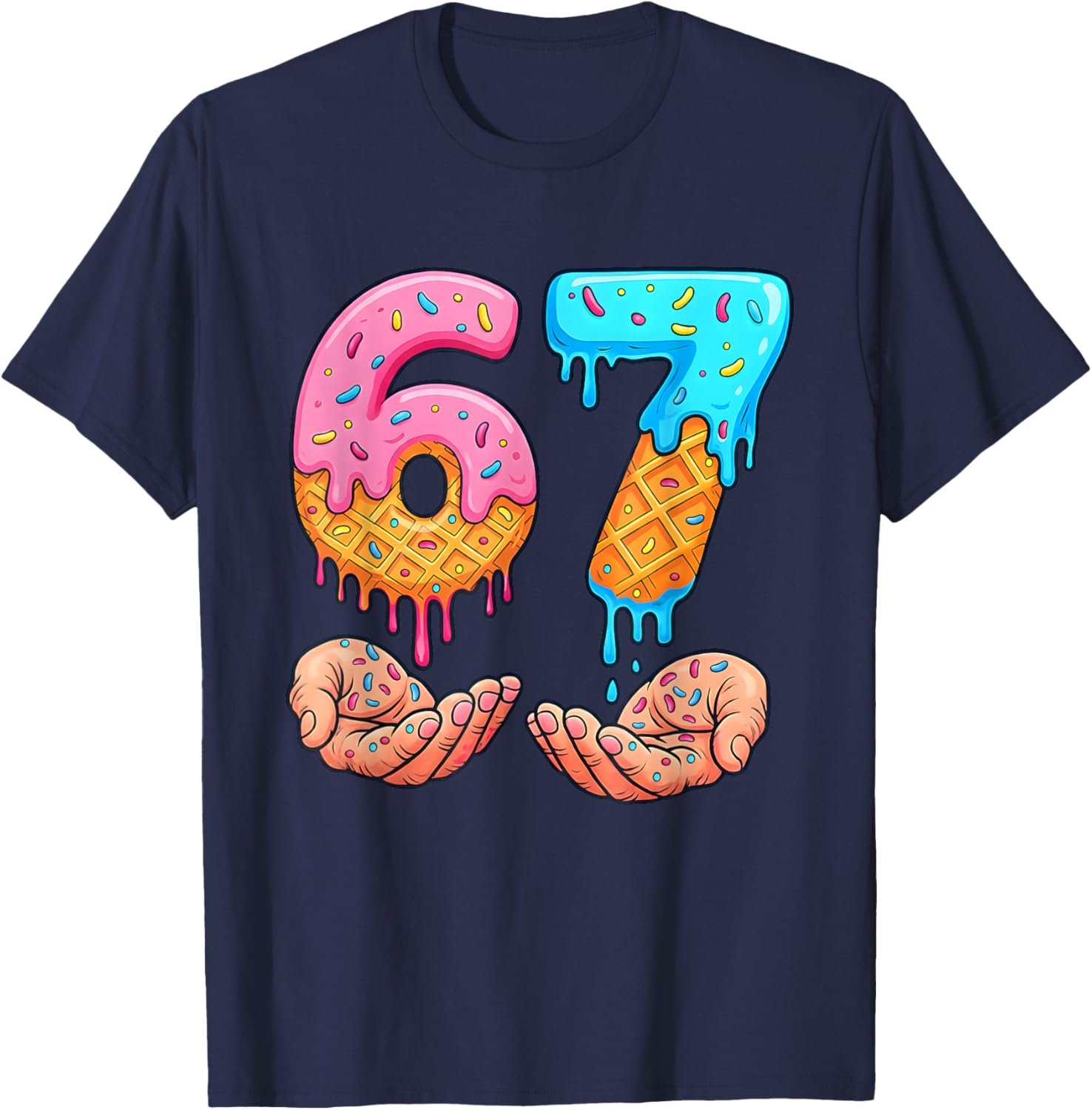 Six Seven Ice Cream Drip Kids Youth Funny 67 Hands Meme 6 7 T-Shirt - T-Shirt | Navy