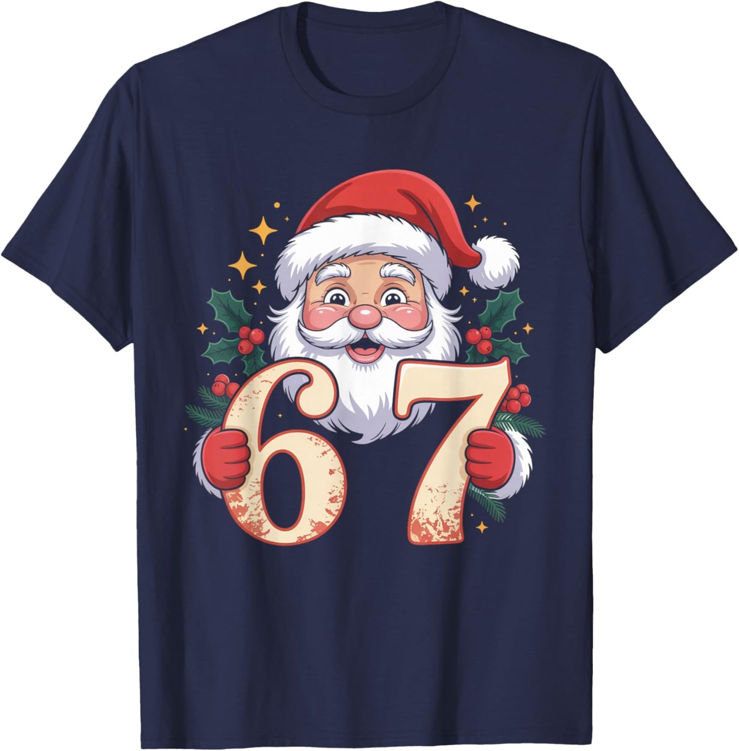 Christmas Six Seven Funny Xmas 67 Ugly Sweater 6-7 Santa T-Shirt - T-Shirt | Navy
