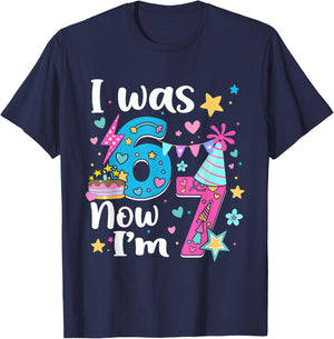 I was 6 Now I'm 7 Birthday Funny 67 Kids Girls 7 Years Old T-Shirt - T-Shirt | Navy