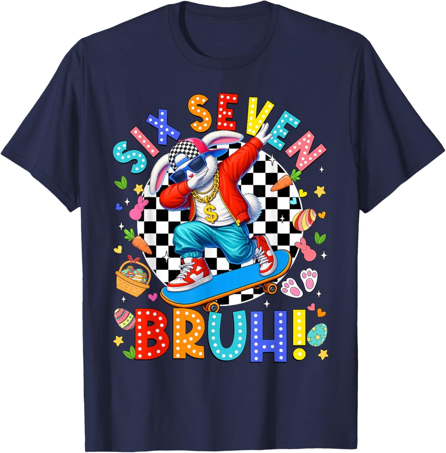 67 Easter Day Six Seven Bruh Rabbit Bunny Dabbing Boys Kids T-Shirt - T-Shirt | Navy