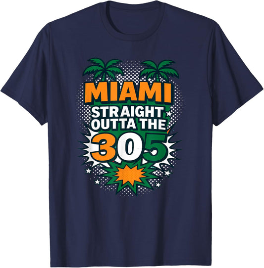 Miami Straight Outta The 305 Comic Pop Art City Pride T-Shirt - T-Shirt | Navy