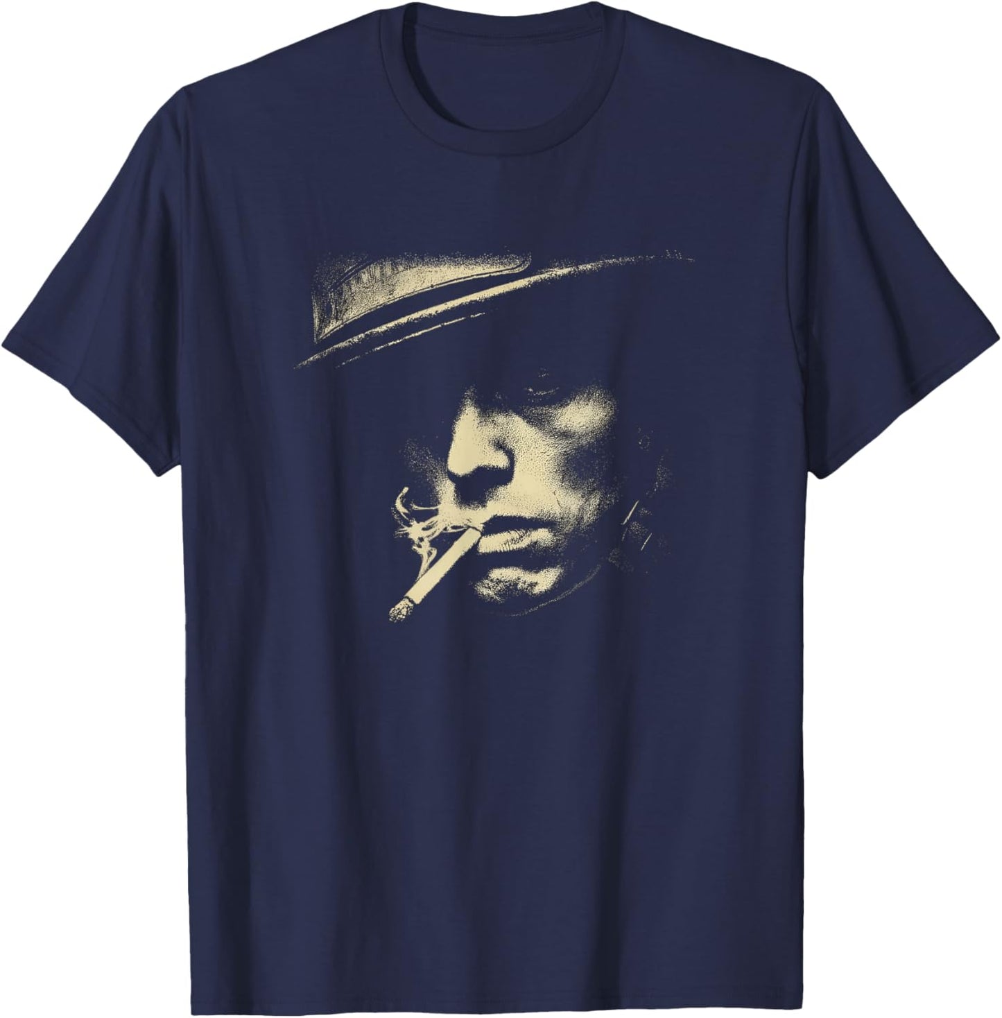 Smoking Man with Hat Noir Gangster Style T-Shirt - T-Shirt | Navy