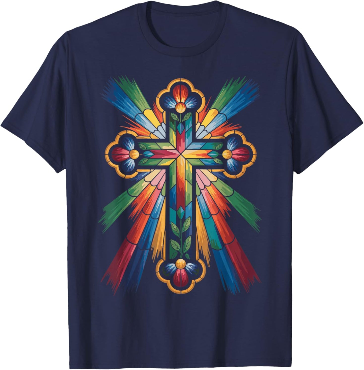 Cross Colorful Christian Religous T-Shirt - T-Shirt | Navy