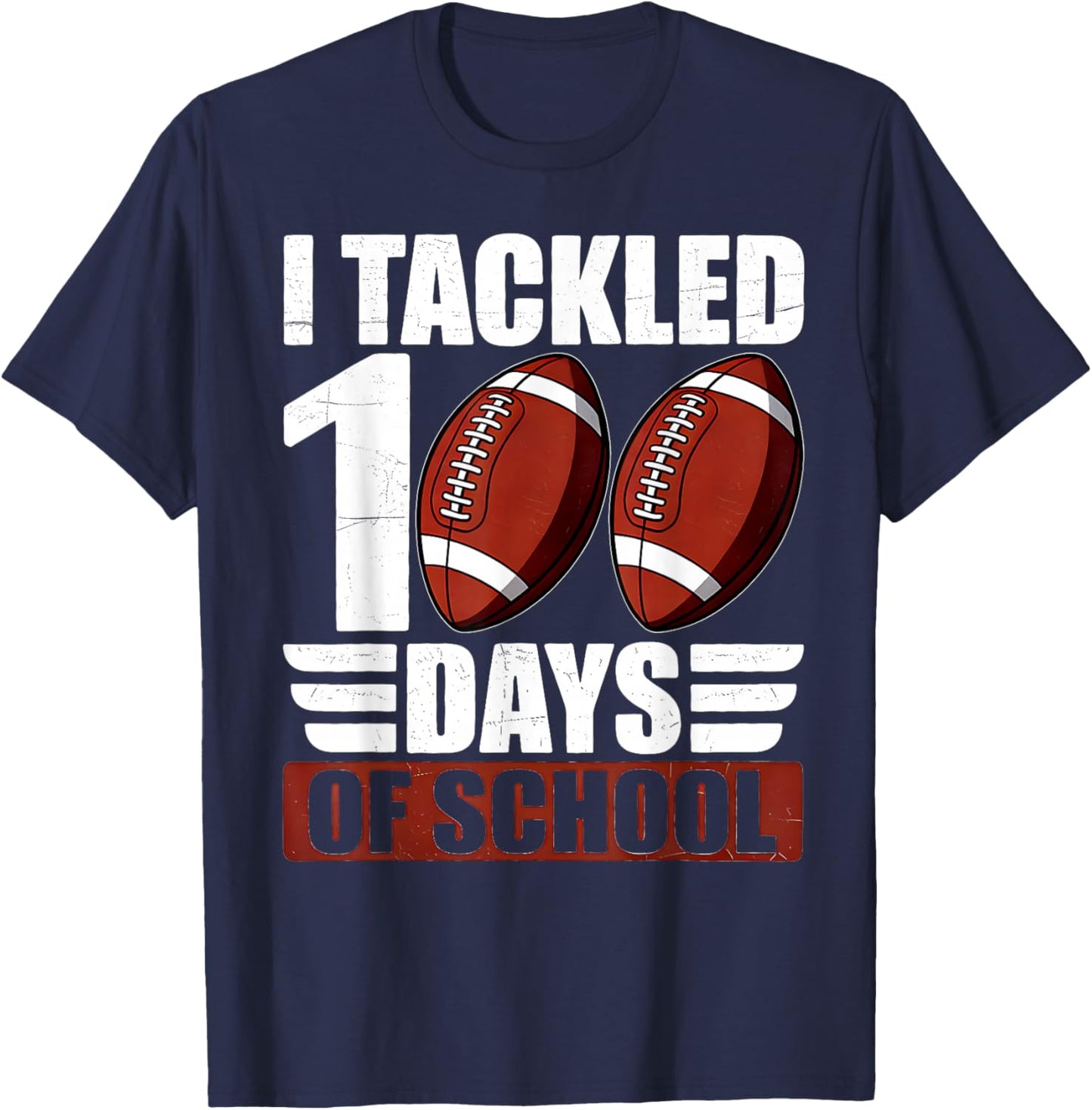 100 Days of School Boys Football 100th Day of School Kids T-Shirt - T-Shirt | Navy