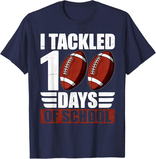 100 Days of School Boys Football 100th Day of School Kids T-Shirt - T-Shirt | Navy