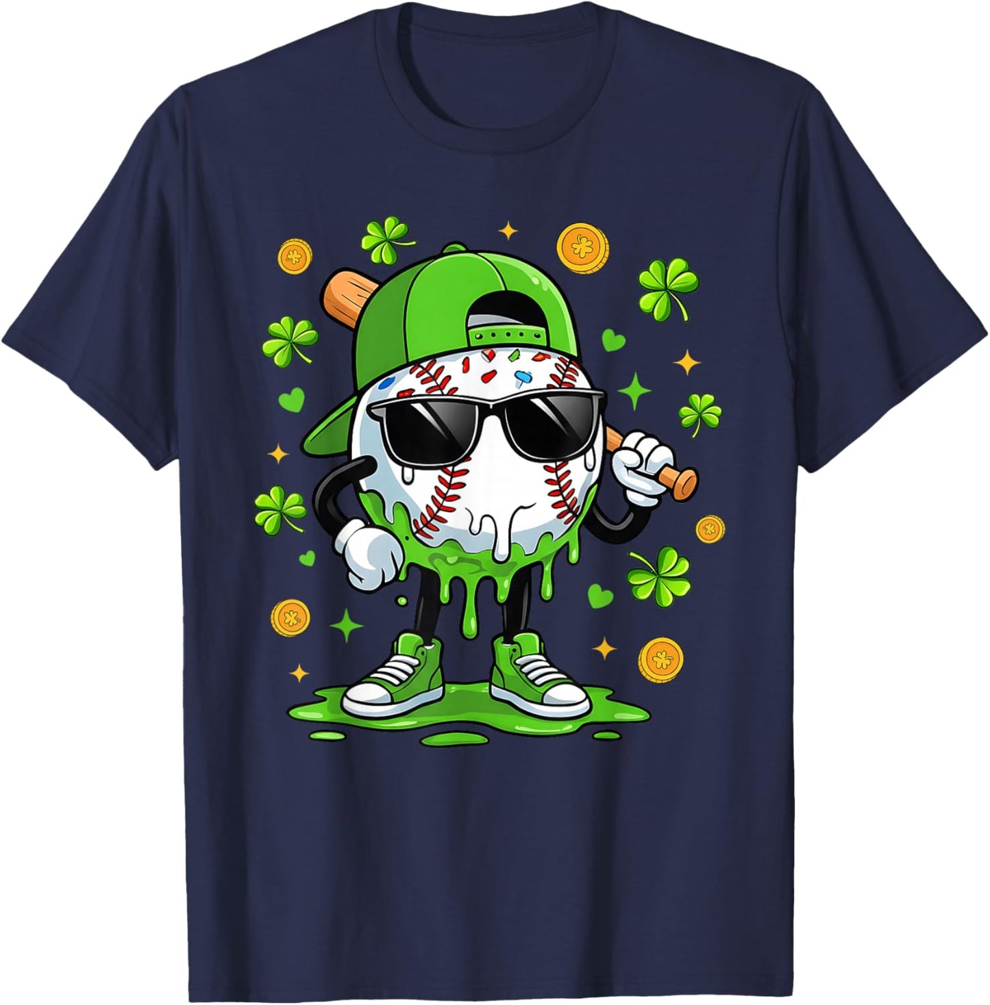 St Patricks Day Baseball Drip Funny Irish Men Boy Girl Kid T-Shirt - T-Shirt | Navy
