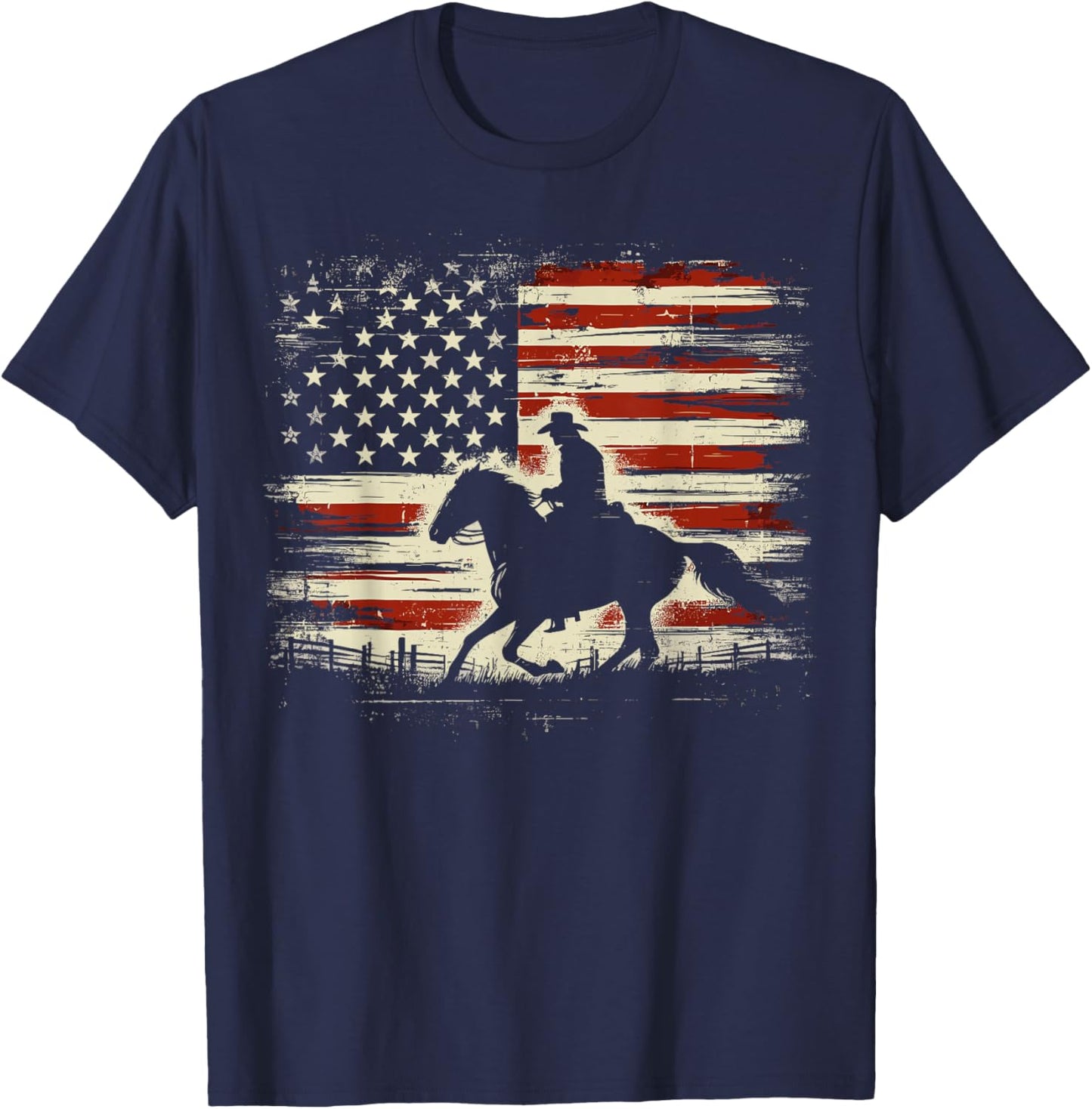 Patriotic Cowboy Horse Western T-Shirt - T-Shirt | Navy