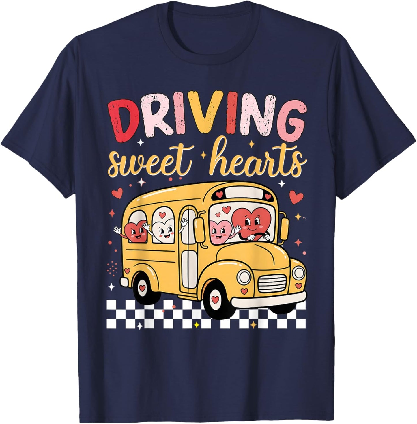 Driving Sweet Hearts School Bus Driver Cute Hearts Valentine T-Shirt - T-Shirt | Navy