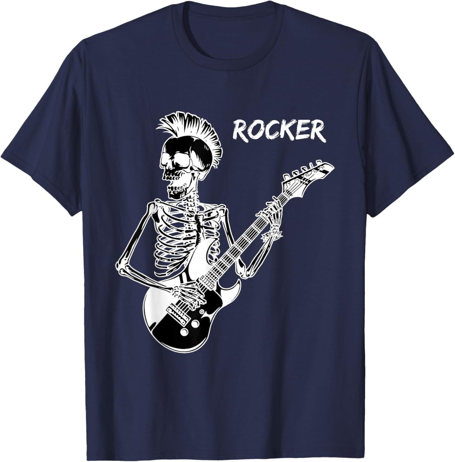 Rocker Skeleton Guitar Skater Cool Halloween Punk Rock T-Shirt - T-Shirt | Navy