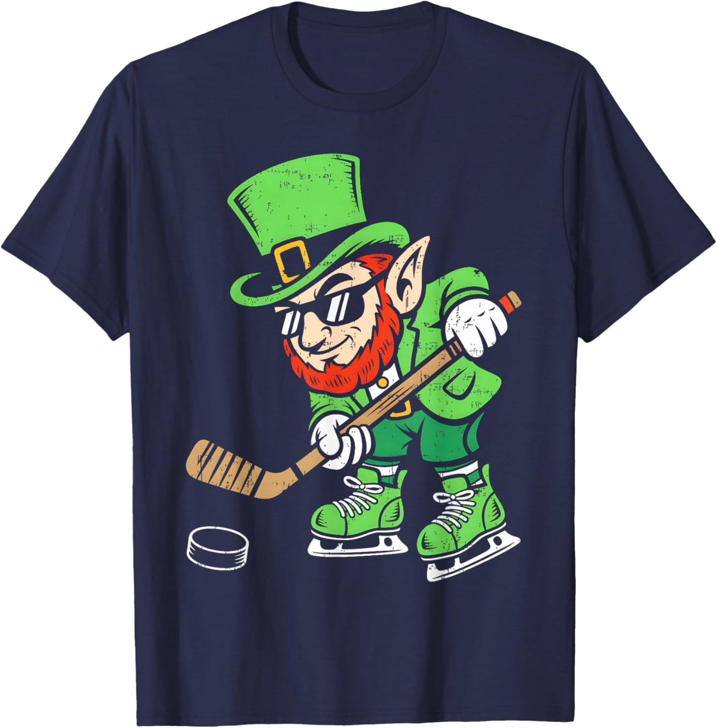 Leprechaun Playing Hockey Funny St Patricks Day Sport Kids T-Shirt - T-Shirt | Navy