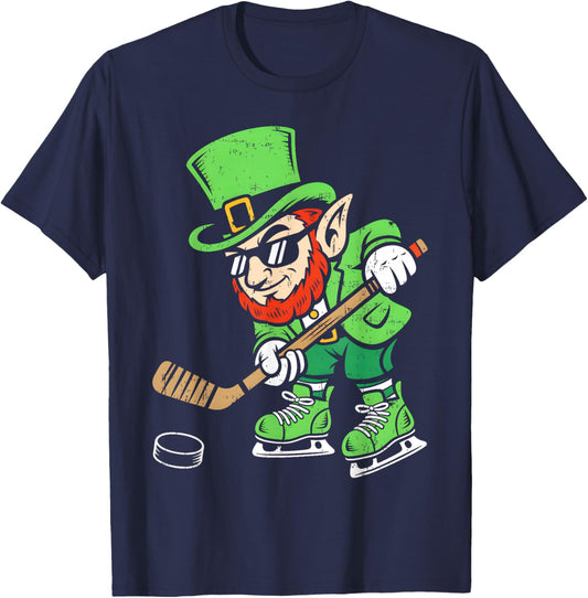 Leprechaun Playing Hockey Funny St Patricks Day Sport Kids T-Shirt - T-Shirt | Navy