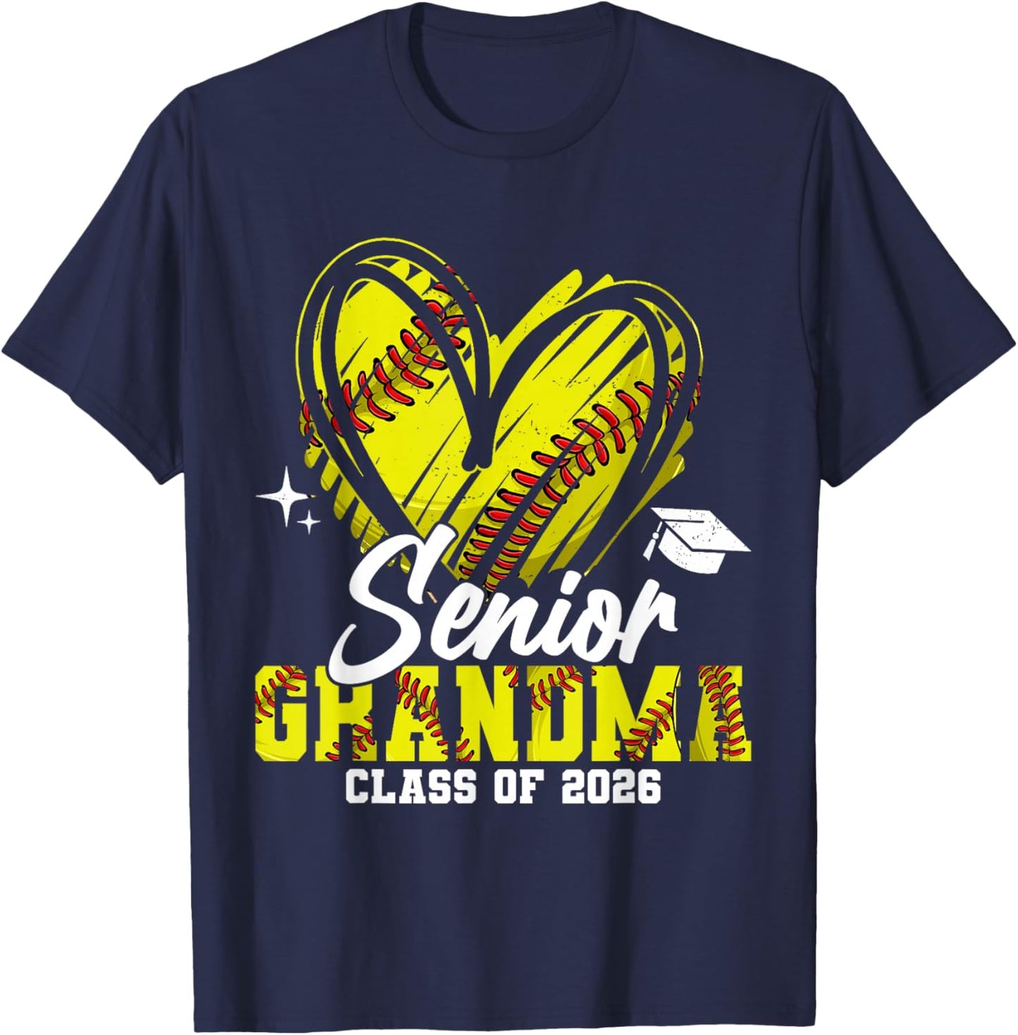 Senior Grandma Class of 2026 Softball Graduation Heart.png T-Shirt - T-Shirt | Navy