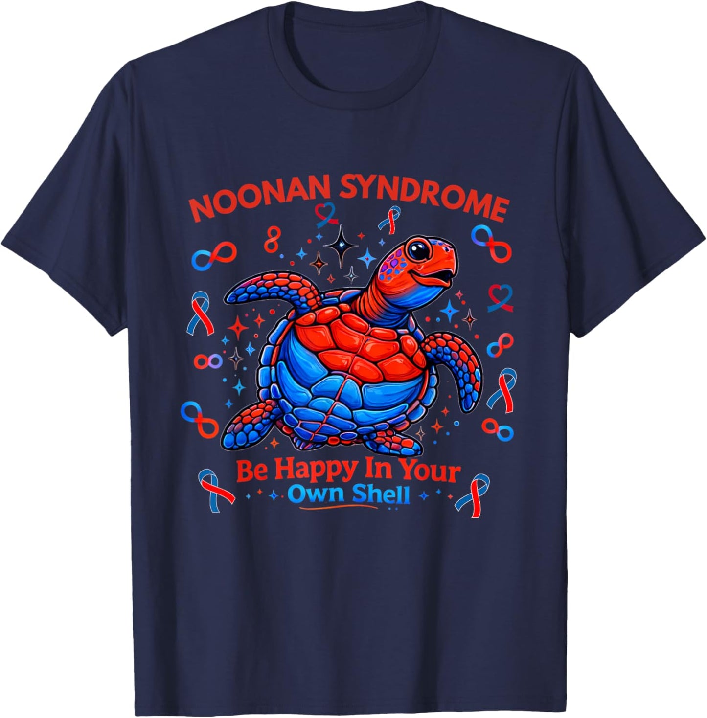 Noonan Syndrome Turtle Be Happy in Your Own Shell Awareness T-Shirt - T-Shirt | Navy
