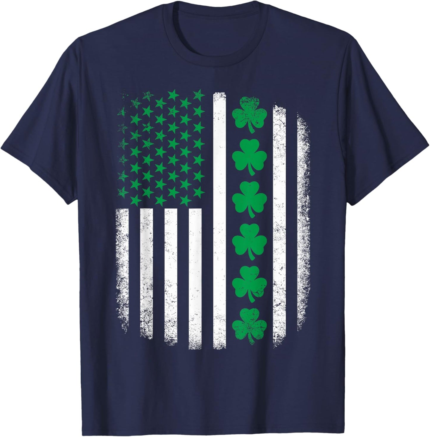 Retro US American Flag with Shamrocks for St Patricks Day T-Shirt - T-Shirt | Navy