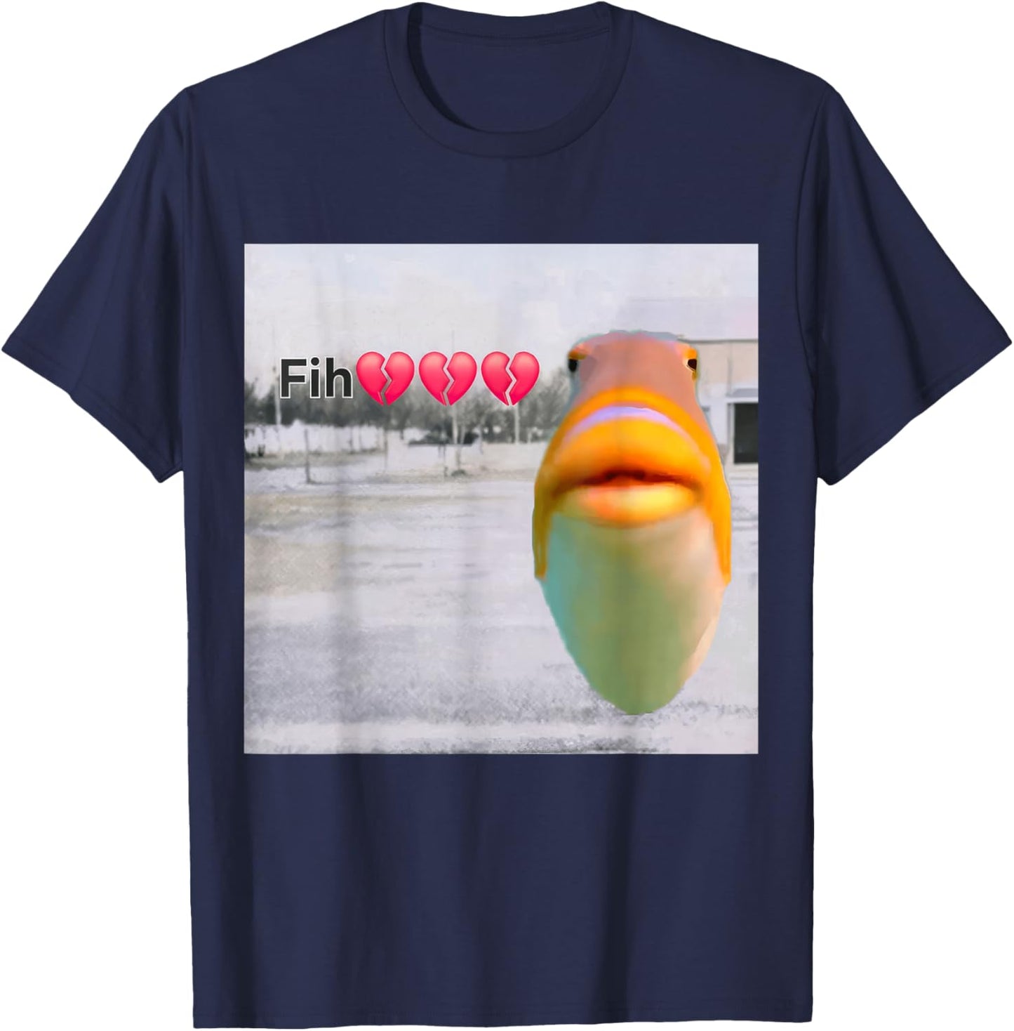 Funny Fish Calling Misspelled Fih Meme Sybau Absurd Brainrot T-Shirt - T-Shirt | Navy