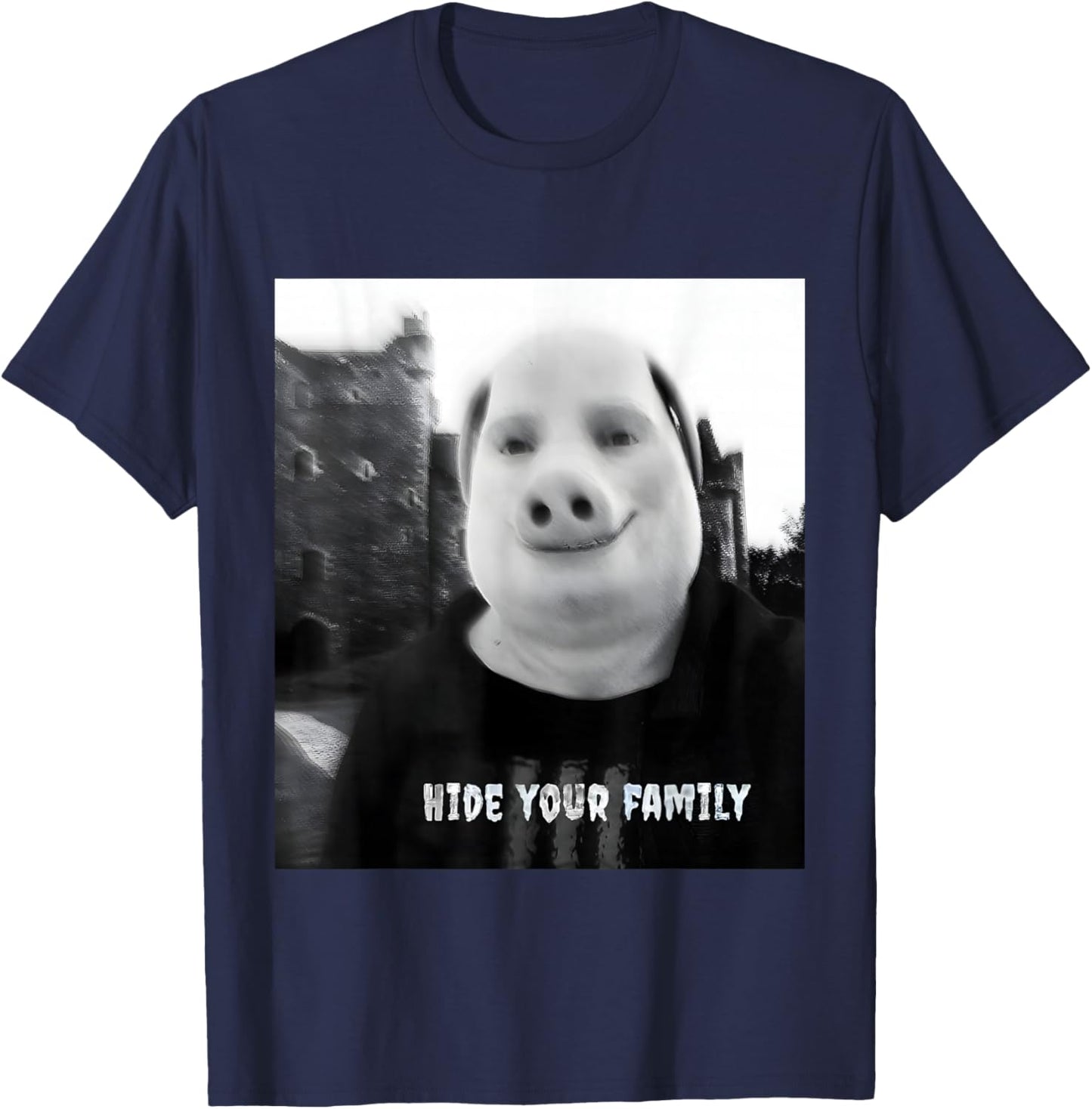 John Pork Calling Viral Meme Funny Brainrot Hide Your Family T-Shirt - T-Shirt | Navy