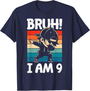 Bruh I Am 9 Year Old Dabbing Boy 9th Birthday Decorations T-Shirt - T-Shirt | Navy