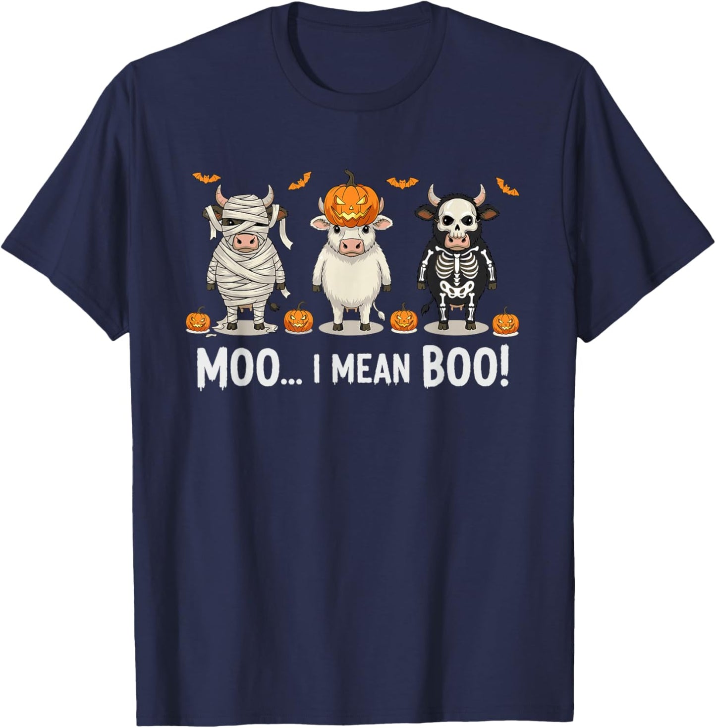 Skeleton Cow Moo Boo Halloween Costume Spooky Lover Funny T-Shirt - T-Shirt | Navy