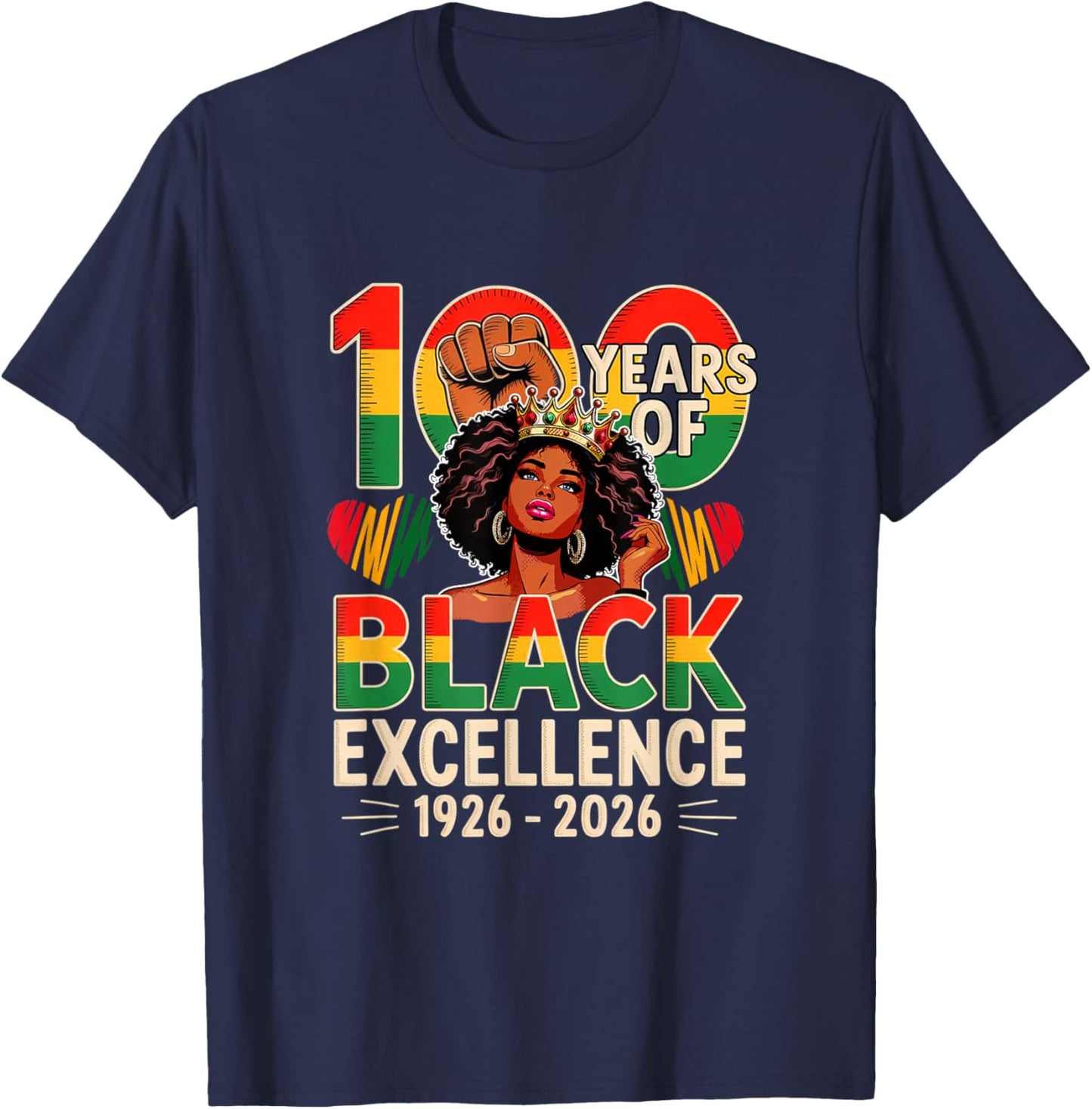100 Years of Black 1926-2026 Proud Black History Afro Women T-Shirt - T-Shirt | Navy