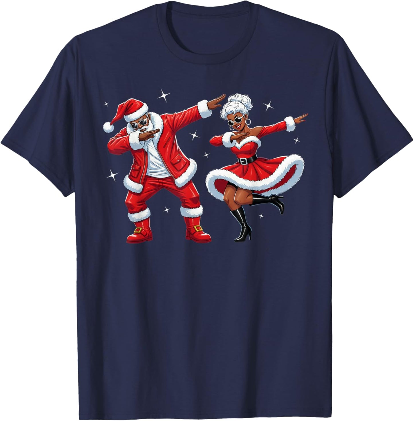 African Santa Mrs Claus Dabbing African America Christmas T-Shirt - T-Shirt | Navy